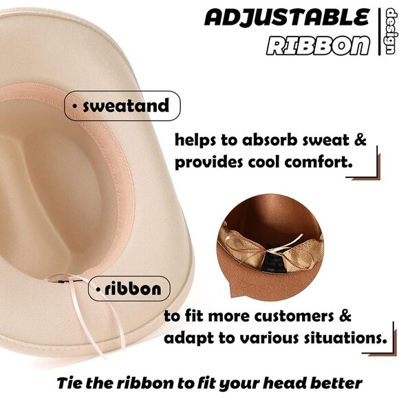 Western Cowboy Hat Women Men Felt Wide Brim Outdoor Accessories - Picture 7 of 8